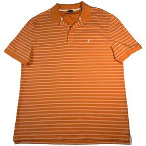 Nautica Men's Classic Fit Tee Short Sleeve Striped Polo Shirt Orange Size XL